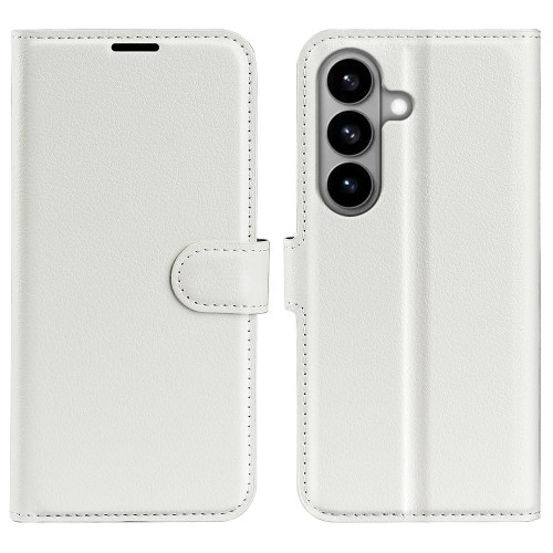 Samsung Galaxy S26 Litchi Texture Horizontal Flip Leather Phone Case with Holder - White