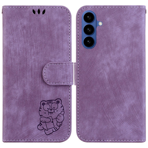 Samsung Galaxy S26 Little Tiger Embossed Leather Phone Case - Purple