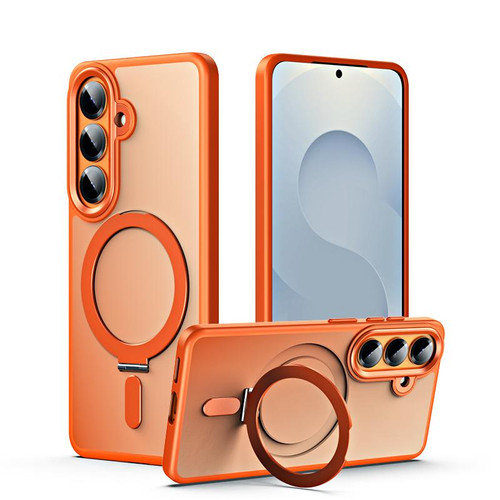 Samsung Galaxy S26 MagSafe Airbag Shockproof Frosted Phone Case with Fold Holder - Orange