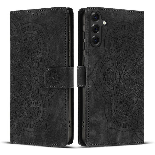 Samsung Galaxy S26 Mandala Embossed Retro Frosted Leather Phone Case - Black
