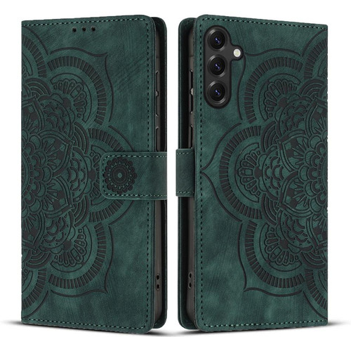 Samsung Galaxy S26 Mandala Embossed Retro Frosted Leather Phone Case - Green