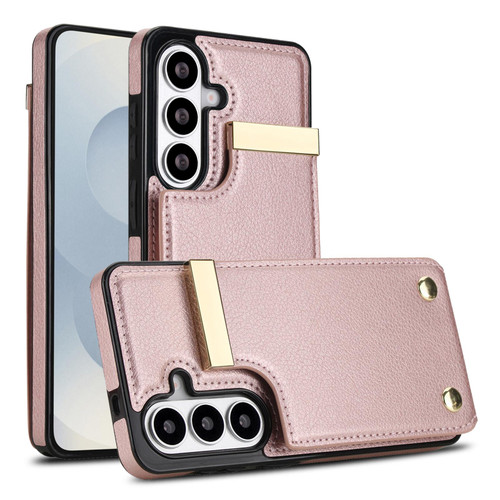 Samsung Galaxy S26 Metal Buckle Card Slots Phone Case - Rose Gold
