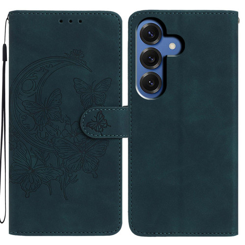 Samsung Galaxy S26 Moonlit Butterfly Dance Pattern Embossed Leather Phone Case - Green