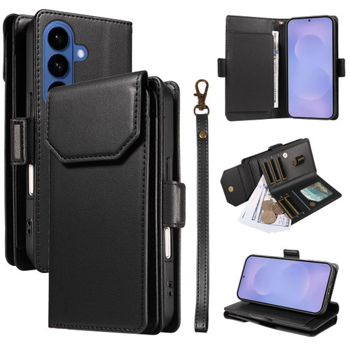 Samsung Galaxy S26 Multi Card Wallet Leather Phone Case with Strap - Black
