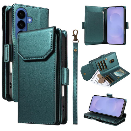 Samsung Galaxy S26 Multi Card Wallet Leather Phone Case with Strap - Green