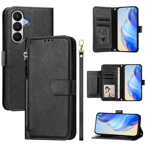 Samsung Galaxy S26 Multi-Card Slots Zipper Wallet Leather Phone Case - Black