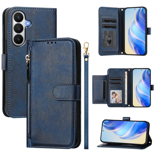 Samsung Galaxy S26 Multi-Card Slots Zipper Wallet Leather Phone Case - Blue