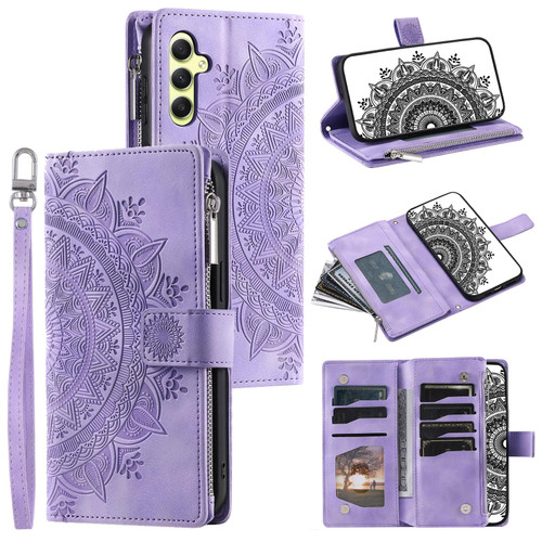 Samsung Galaxy S26 Multi-Card Totem Zipper Leather Phone Case - Purple
