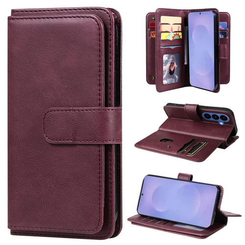 Samsung Galaxy S26 Multi-Function Wallet 10 Card Slots Leather Phone Case - Claret