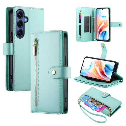 Samsung Galaxy S26 Nine Card-slot Zipper Wallet Bag Leather Phone Case - Mint Green