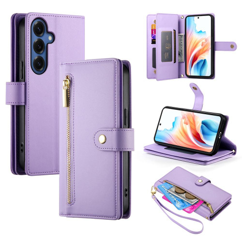 Samsung Galaxy S26 Nine Card-slot Zipper Wallet Bag Leather Phone Case - Purple