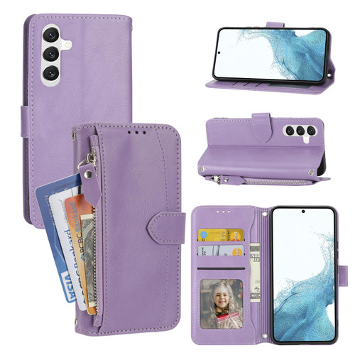 Samsung Galaxy S26 Oil Skin Zipper Wallet Leather Phone Case - Purple