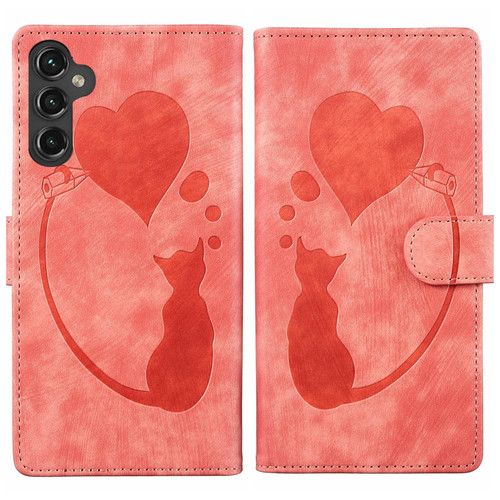 Samsung Galaxy S26 Pen Heart Cat Embossed Leather Phone Case - Orange