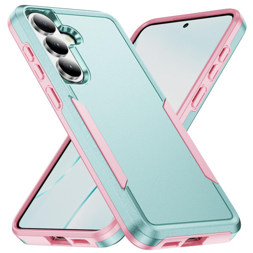 Samsung Galaxy S26 Pioneer Armor Heavy Duty PC Hybrid TPU Phone Case - Green+Pink