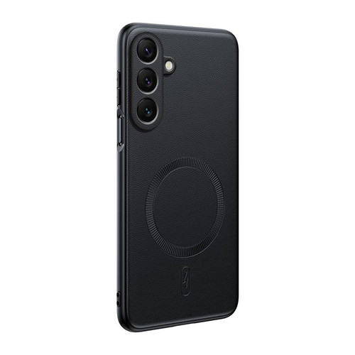 Samsung Galaxy S26 Plain Leather MagSafe Shockproof Phone Case - Black