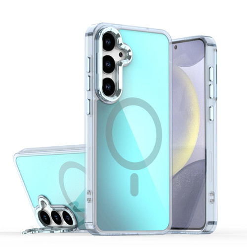 Samsung Galaxy S26 Plating Gradient Discolor MagSafe Phone Case with Holder - Blue