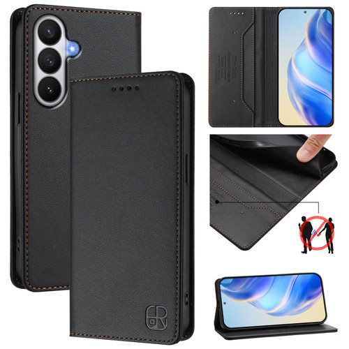 Samsung Galaxy S26 RC01 Dual-Folded Magnetic Suction RFID Leather Phone Case - Black