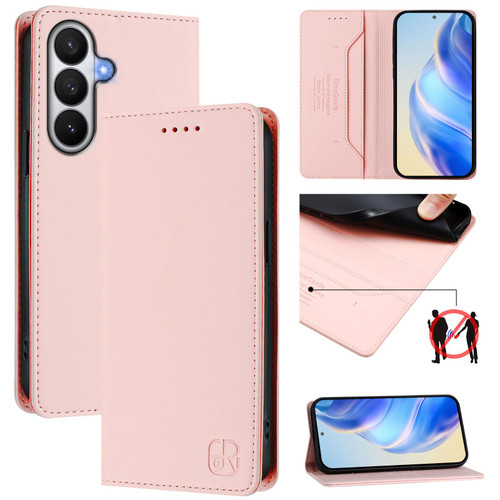 Samsung Galaxy S26 RC01 Dual-Folded Magnetic Suction RFID Leather Phone Case - Pink