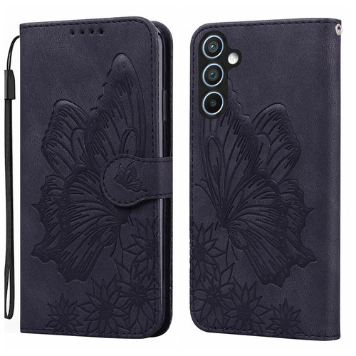 Samsung Galaxy S26 Retro Skin Feel Butterflies Embossing Horizontal Flip Leather Phone Case - Black