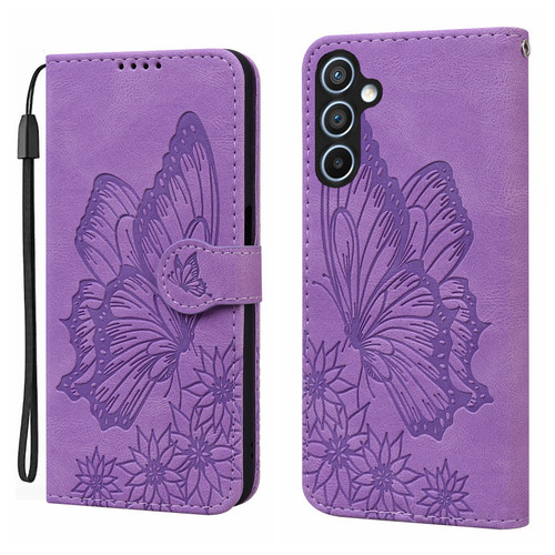 Samsung Galaxy S26 Retro Skin Feel Butterflies Embossing Horizontal Flip Leather Phone Case - Purple