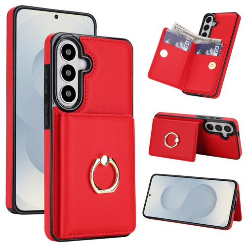 Samsung Galaxy S26 RFID Anti-theft Card Ring Holder Phone Case - Red