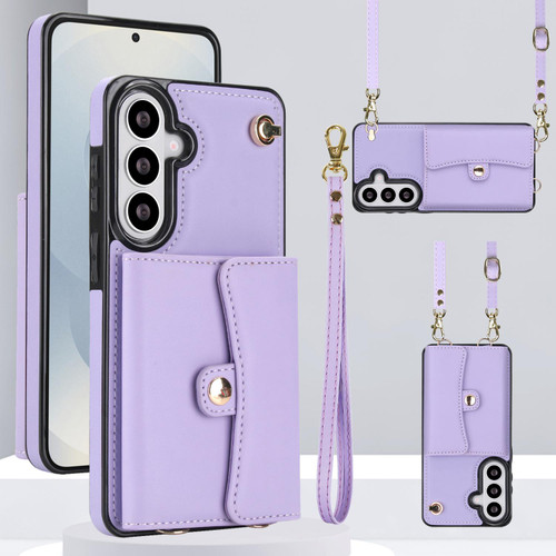 Samsung Galaxy S26 RFID Card Slot Phone Case with Long Lanyard - Purple