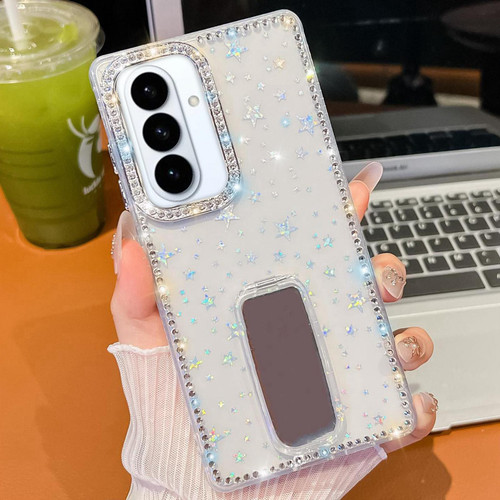 Samsung Galaxy S26 Rhinestone Glitter TPU 4-corners Anti-fall Phone Case with Holder - Transparent Stars