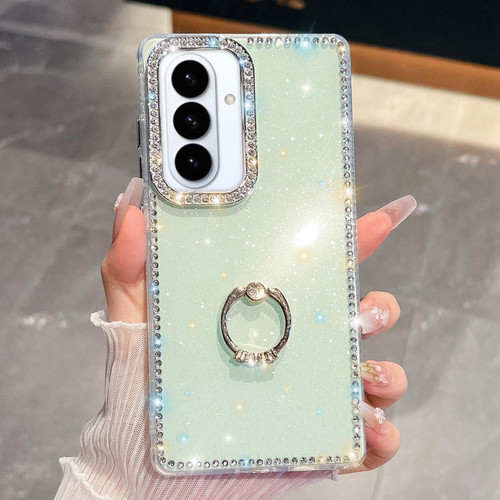 Samsung Galaxy S26 Rhinestone Glitter TPU Ring Holder Anti-fall Phone Case - Light Green