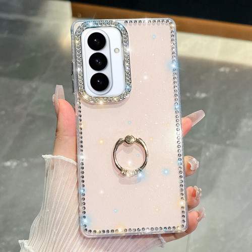 Samsung Galaxy S26 Rhinestone Glitter TPU Ring Holder Anti-fall Phone Case - Light Pink