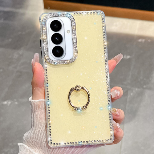 Samsung Galaxy S26 Rhinestone Glitter TPU Ring Holder Anti-fall Phone Case - Light Yellow