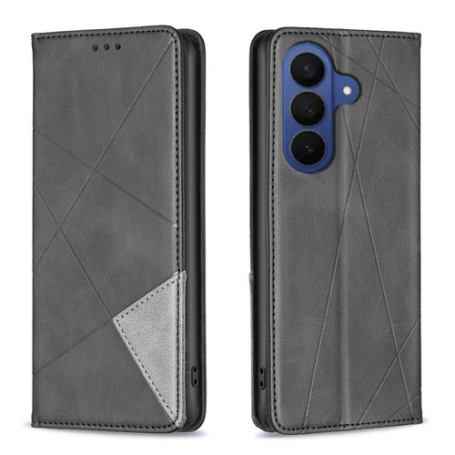 Samsung Galaxy S26 Rhombus Texture Magnetic Leather Phone Case - Black