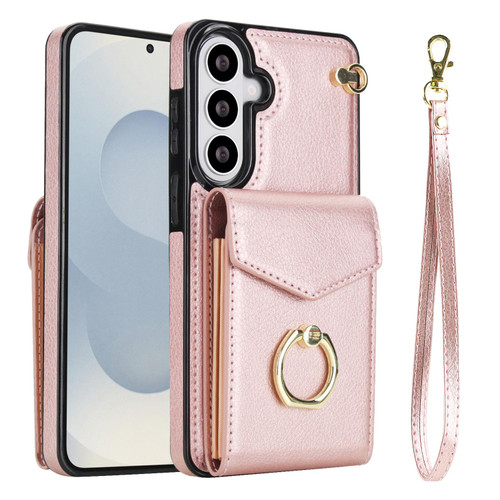 Samsung Galaxy S26 Ring Holder RFID Card Slot Phone Case - Rose Gold