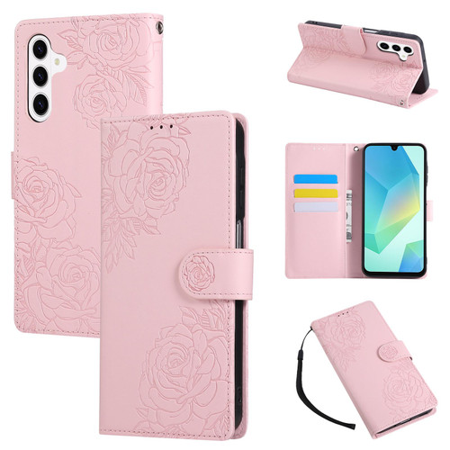 Samsung Galaxy S26 Rose Flower Embossed 3-Card Slots Leather Phone Case - Pink