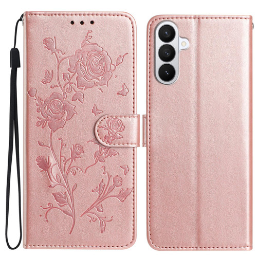 Samsung Galaxy S26 Rose Flower Embossing Pattern Leather Phone Case - Rose Gold