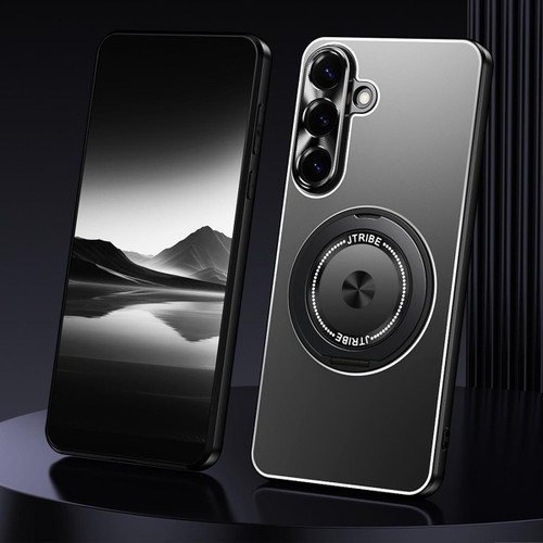 Samsung Galaxy S26 Rotating Holder Frosted Metal Phone Case - Black