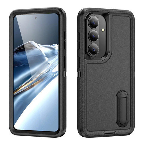 Samsung Galaxy S26 Rugged PC Hybrid Silicone Phone Case with Holder - Black