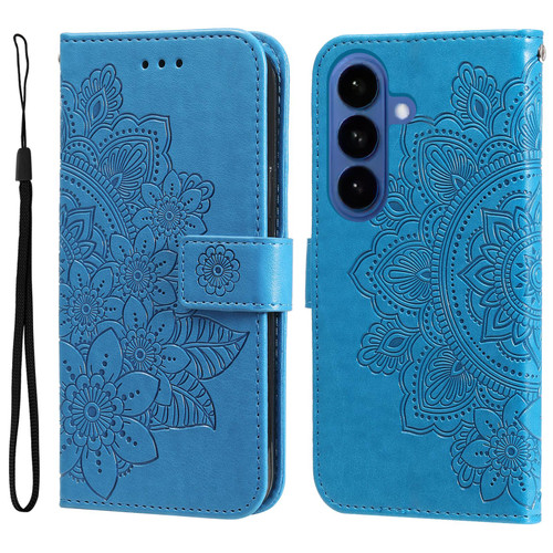 Samsung Galaxy S26 Seven-petal Flowers Embossing Leather Phone Case - Blue