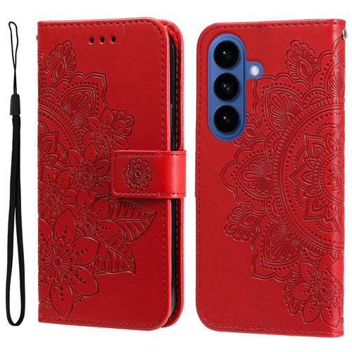 Samsung Galaxy S26 Seven-petal Flowers Embossing Leather Phone Case - Red