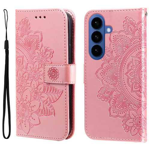 Samsung Galaxy S26 Seven-petal Flowers Embossing Leather Phone Case - Rose Gold