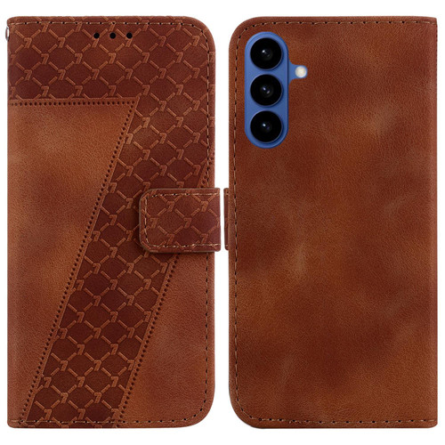 Samsung Galaxy S26 Seven-shaped Embossed Leather Phone Case - Brown