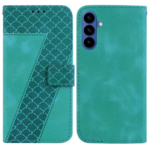 Samsung Galaxy S26 Seven-shaped Embossed Leather Phone Case - Green