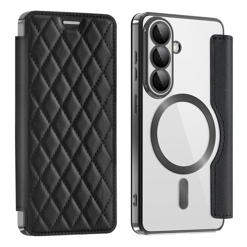 Samsung Galaxy S26 Shield MagSafe RFID Anti-theft Rhombus Leather Phone Case - Black