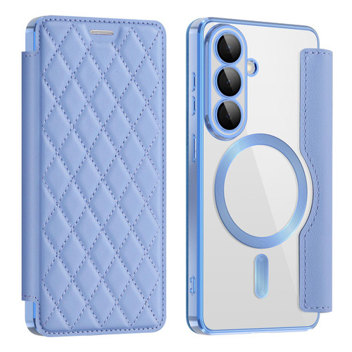 Samsung Galaxy S26 Shield MagSafe RFID Anti-theft Rhombus Leather Phone Case - Blue