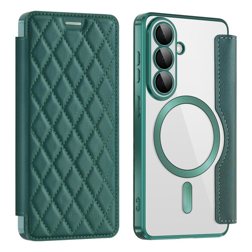 Samsung Galaxy S26 Shield MagSafe RFID Anti-theft Rhombus Leather Phone Case - Green