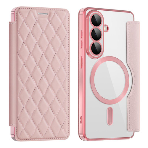 Samsung Galaxy S26 Shield MagSafe RFID Anti-theft Rhombus Leather Phone Case - Pink