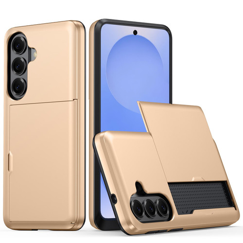 Samsung Galaxy S26 Shockproof Armor Phone Case with Card Slot - Gold