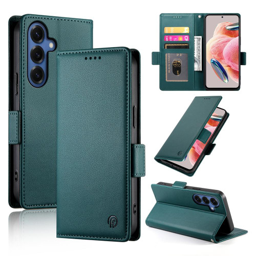 Samsung Galaxy S26 Side Buckle Magnetic Frosted Leather Phone Case - Dark Green