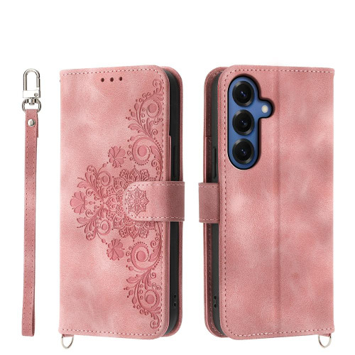 Samsung Galaxy S26 Skin Feel Flowers Embossed Wallet Leather Phone Case - Pink