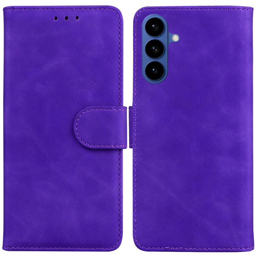 Samsung Galaxy S26 Skin Feel Pure Color Flip Leather Phone Case - Purple