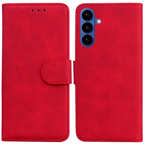 Samsung Galaxy S26 Skin Feel Pure Color Flip Leather Phone Case - Red